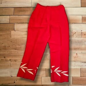 Vision Apparel Vintage Red & Cream Leaf Print Silk Pants - Size 14P